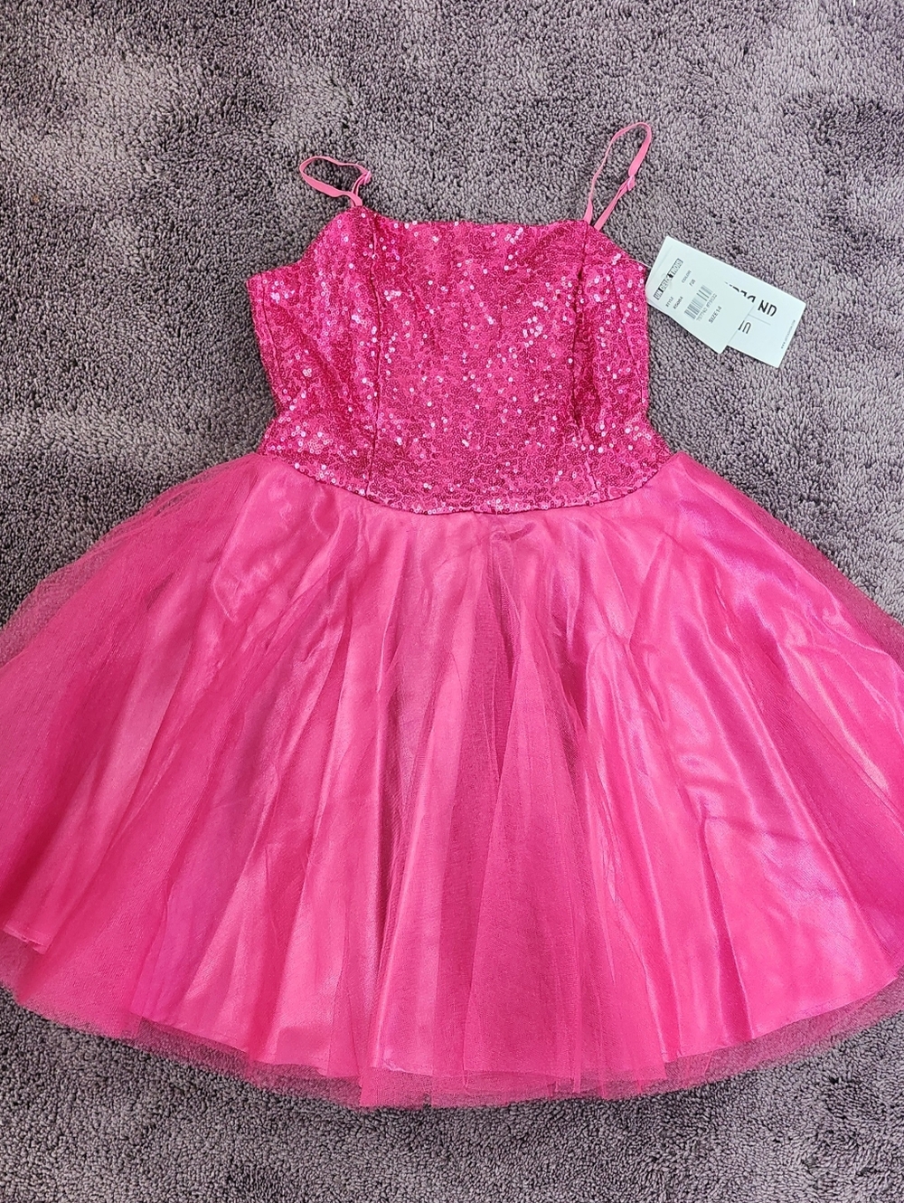 Girls Hot Pink Sequin Tulle Party Dress - Size 14